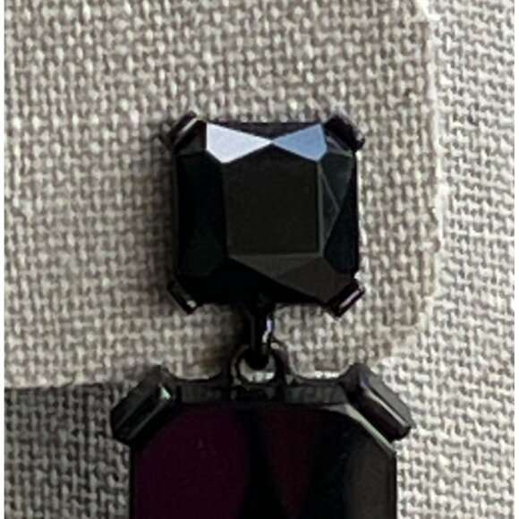 Art Deco Black Faceted Resin Dangle Earrings - Picture 7 of 7